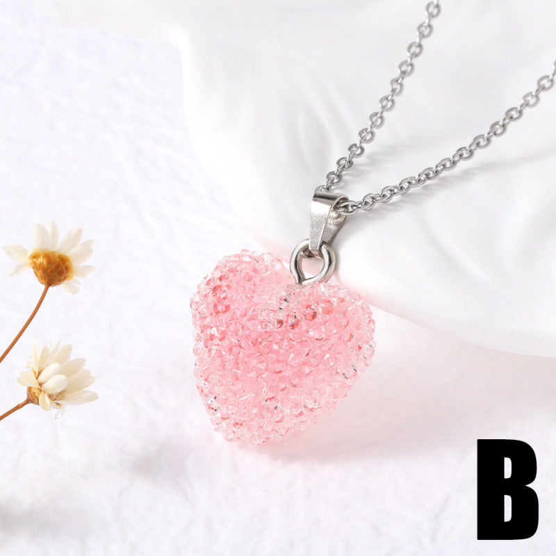 Heart Shape Pendant Necklace In Simple Style For Unisex, Red Copper With Golden Plated Cable Chain