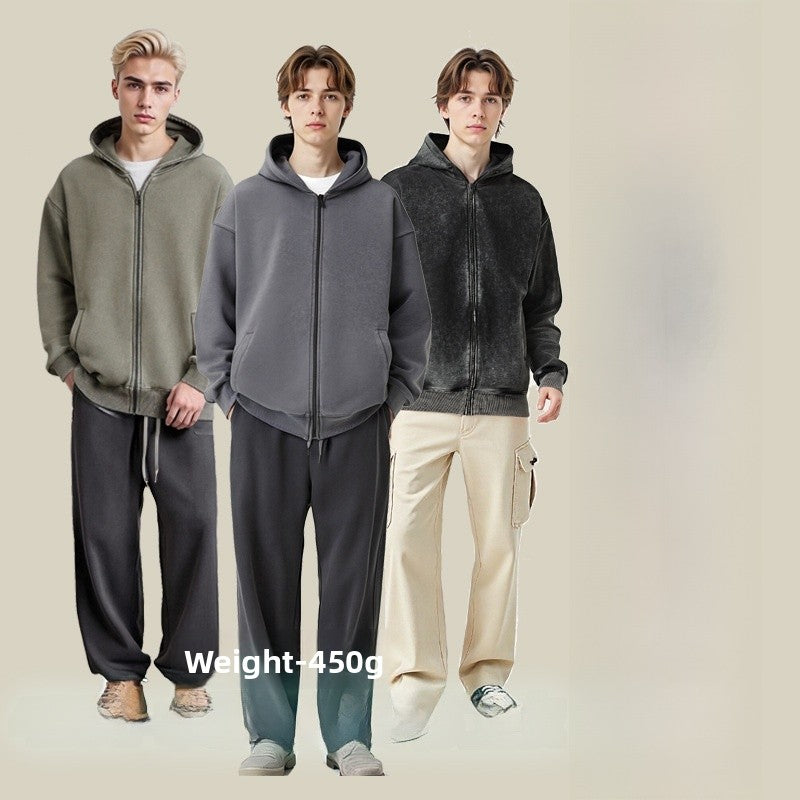 Men's Vintage Style Solid Color Grey Cotton Hoodie With Long Sleeve