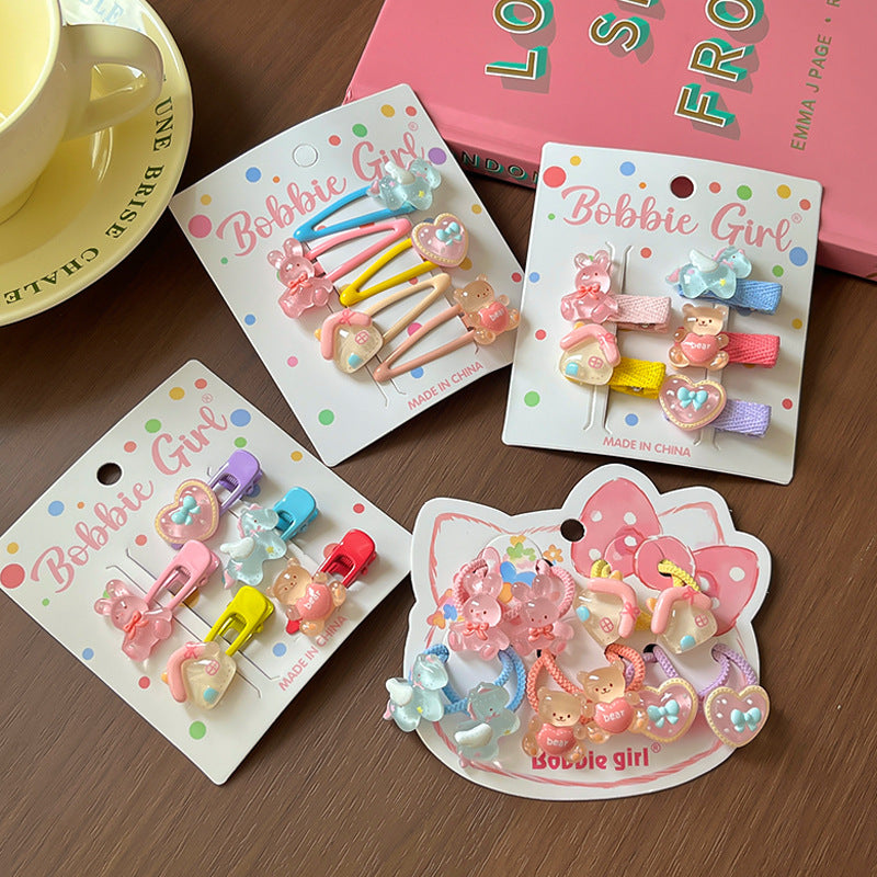 Cute Cartoon Hairpin Set For Kids Featuring Multicolor Resin Design, 5 Pieces