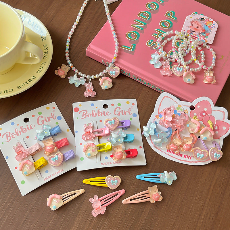 Cute Cartoon Hairpin Set For Kids Featuring Multicolor Resin Design, 5 Pieces