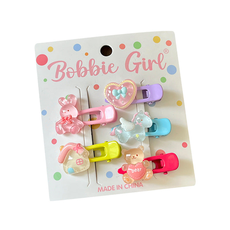 Cute Cartoon Hairpin Set For Kids Featuring Multicolor Resin Design, 5 Pieces