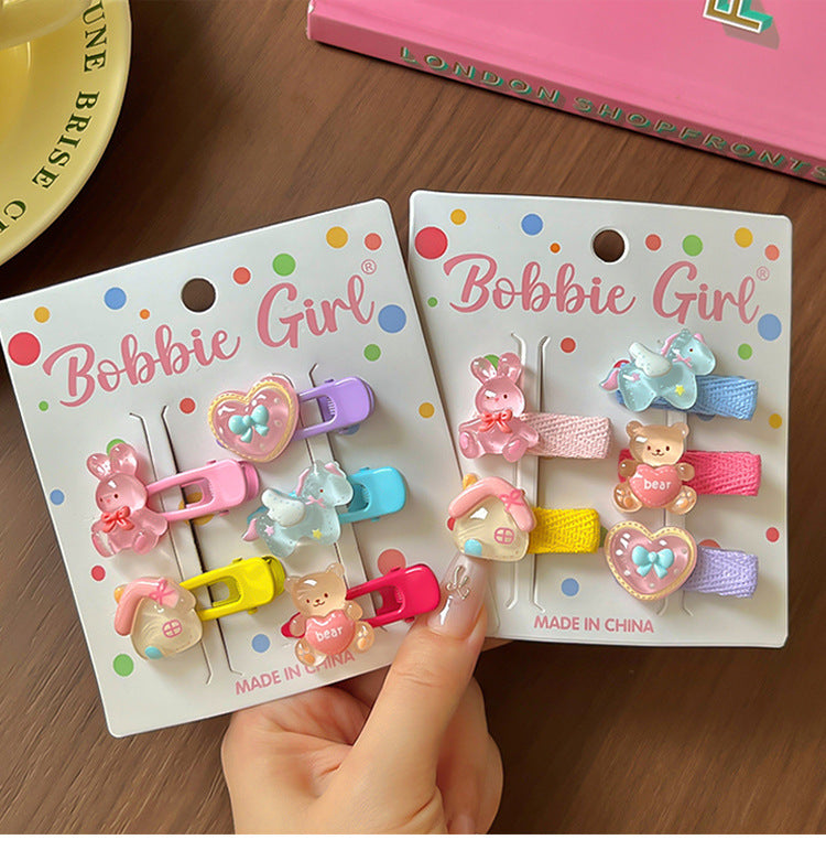 Cute Cartoon Hairpin Set For Kids Featuring Multicolor Resin Design, 5 Pieces