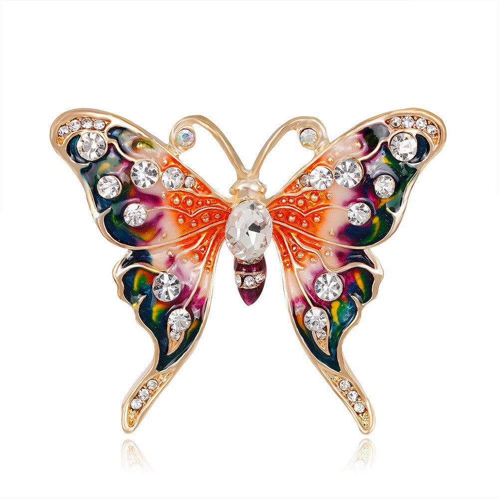 Butterfly Pin Made Of Zinc Alloy With Diamond Craft And Rhinestone Inlay