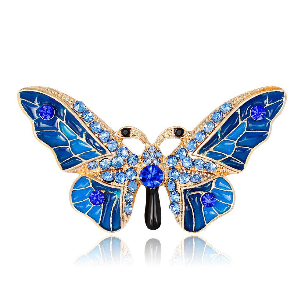 Butterfly Pin Made Of Zinc Alloy With Diamond Craft And Rhinestone Inlay