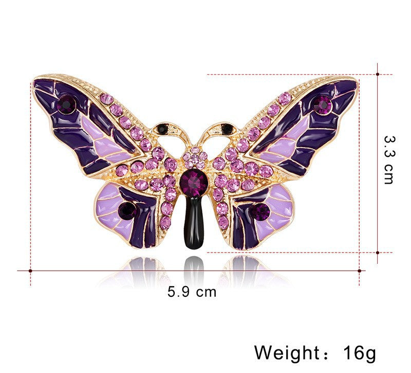 Butterfly Pin Made Of Zinc Alloy With Diamond Craft And Rhinestone Inlay
