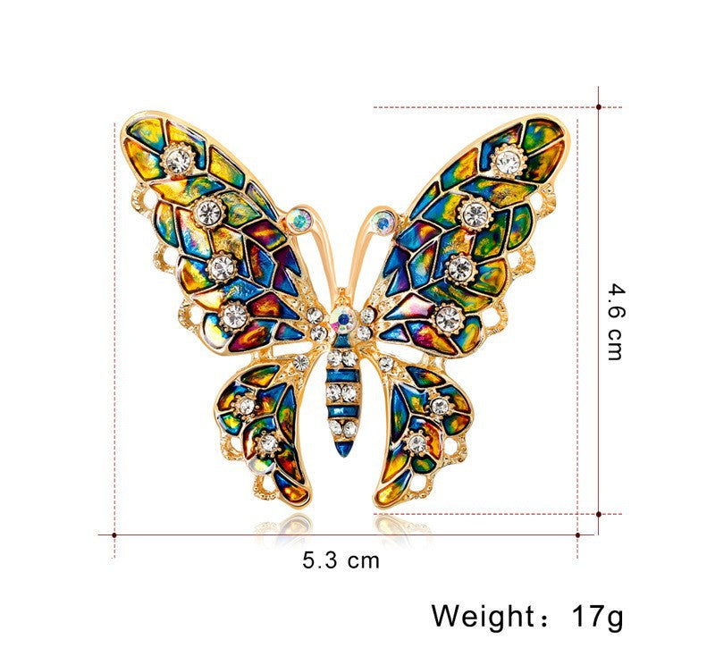 Butterfly Pin Made Of Zinc Alloy With Diamond Craft And Rhinestone Inlay