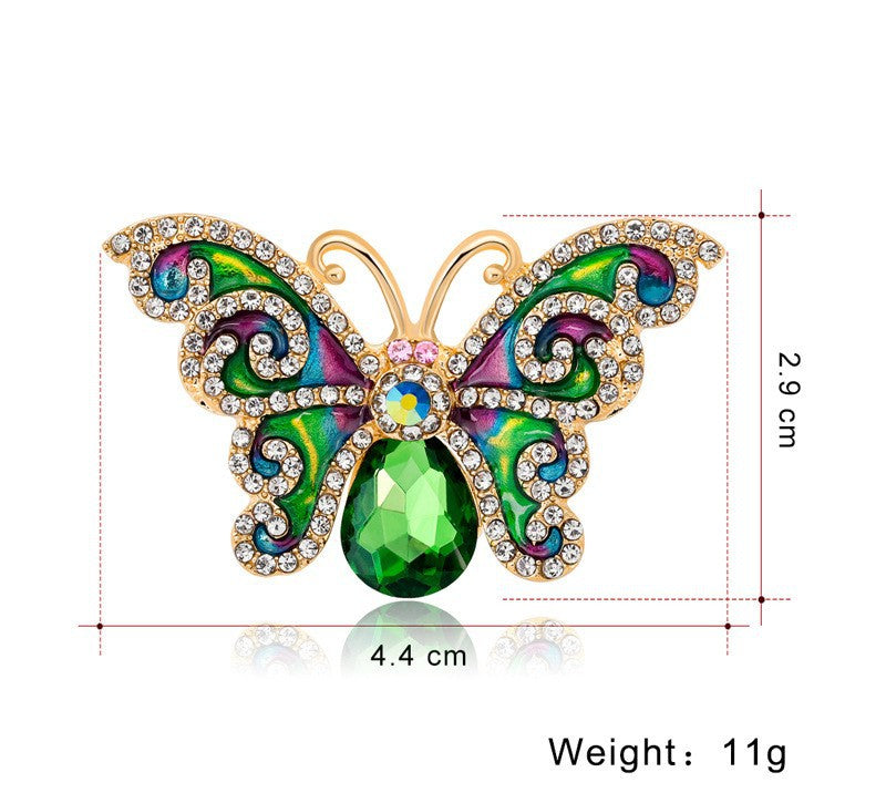 Butterfly Pin Made Of Zinc Alloy With Diamond Craft And Rhinestone Inlay