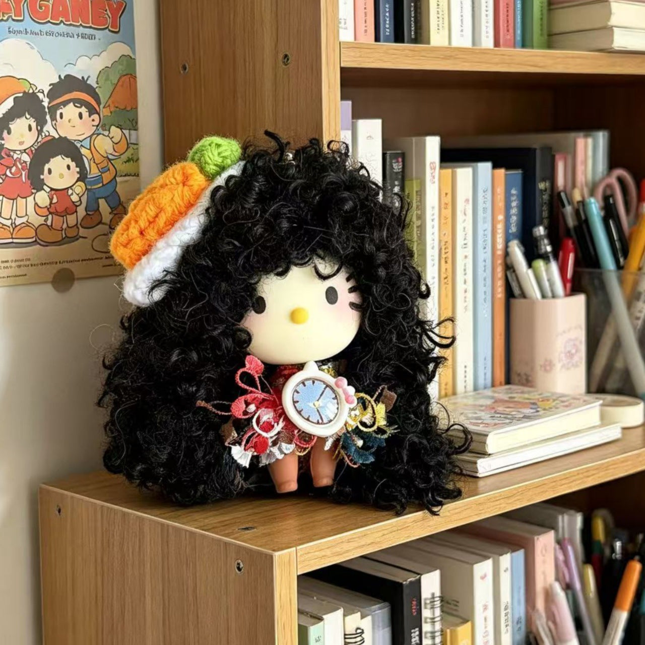 Cute Dyed Black Plastic Cat Doll For Children Unisex, Soft Plush Toy Accessory