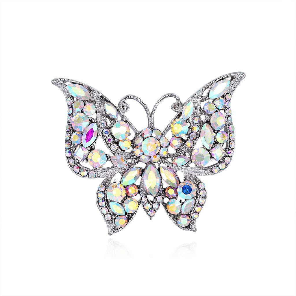 Butterfly Pin Made Of Zinc Alloy With Diamond Craft And Rhinestone Inlay