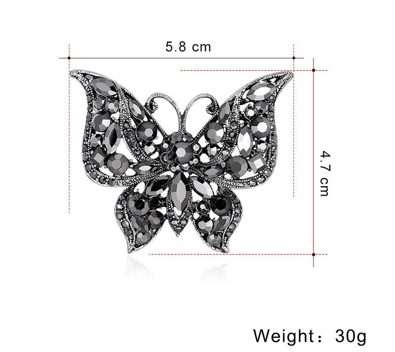 Butterfly Pin Made Of Zinc Alloy With Diamond Craft And Rhinestone Inlay
