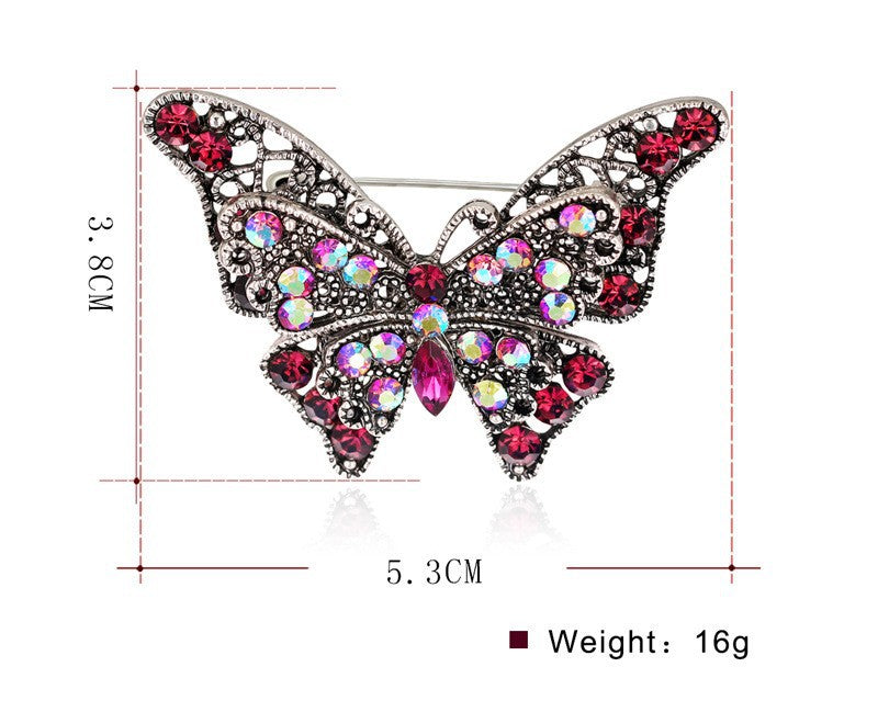 Butterfly Pin Made Of Zinc Alloy With Diamond Craft And Rhinestone Inlay