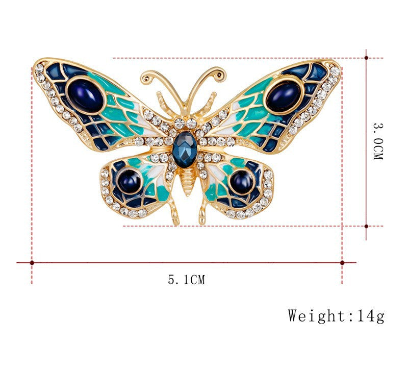 Butterfly Pin Made Of Zinc Alloy With Diamond Craft And Rhinestone Inlay