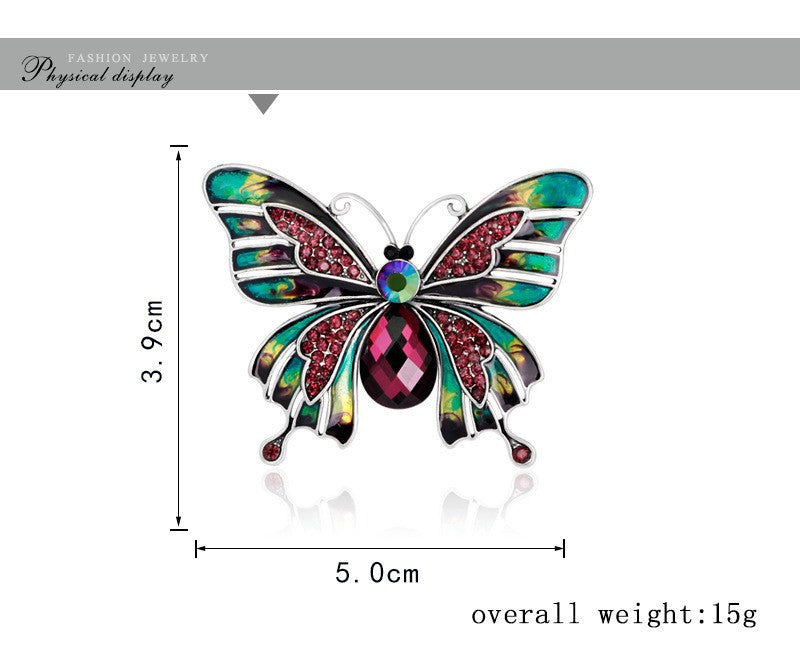 Butterfly Pin Made Of Zinc Alloy With Diamond Craft And Rhinestone Inlay