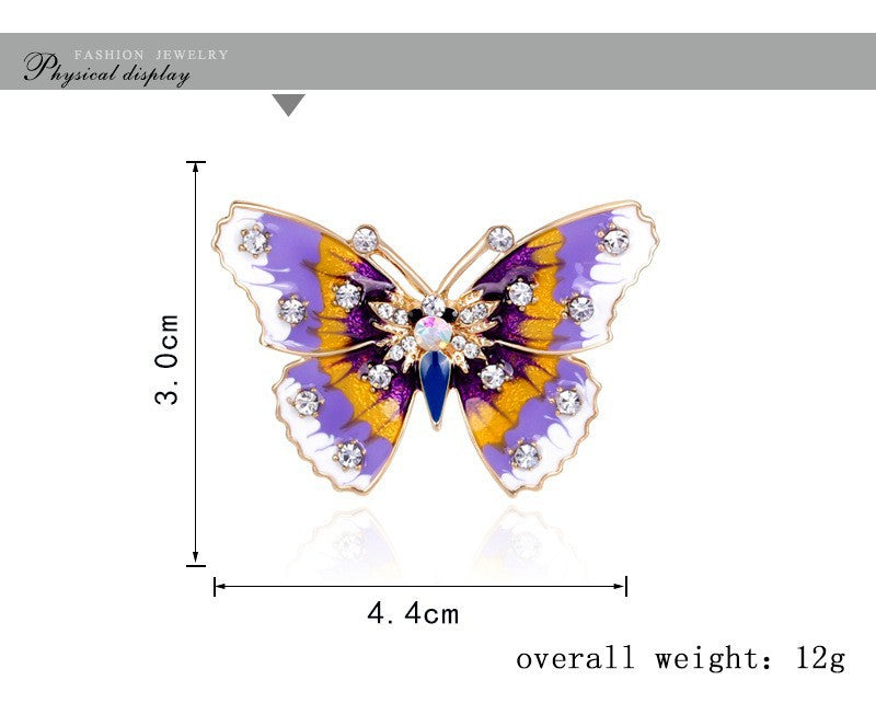 Butterfly Pin Made Of Zinc Alloy With Diamond Craft And Rhinestone Inlay
