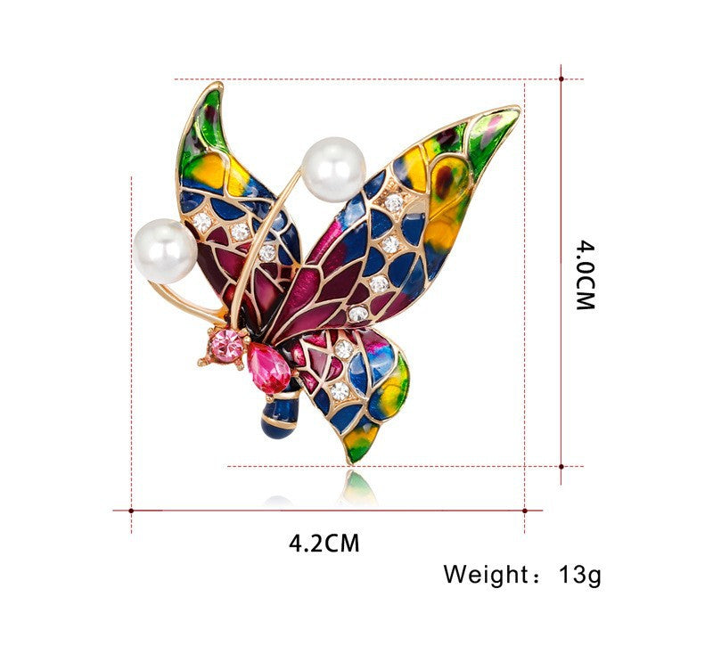 Butterfly Pin Made Of Zinc Alloy With Diamond Craft And Rhinestone Inlay