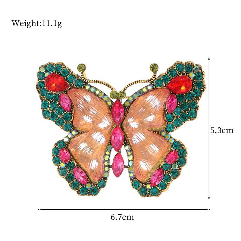 Butterfly Pin Made Of Zinc Alloy With Diamond Craft And Rhinestone Inlay