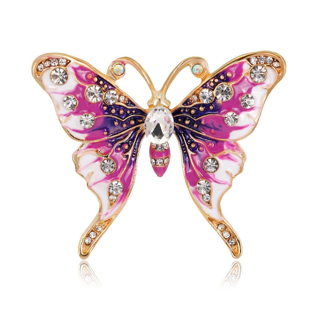 Butterfly Pin Made Of Zinc Alloy With Diamond Craft And Rhinestone Inlay