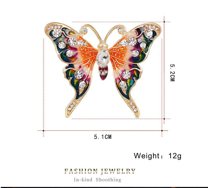 Butterfly Pin Made Of Zinc Alloy With Diamond Craft And Rhinestone Inlay