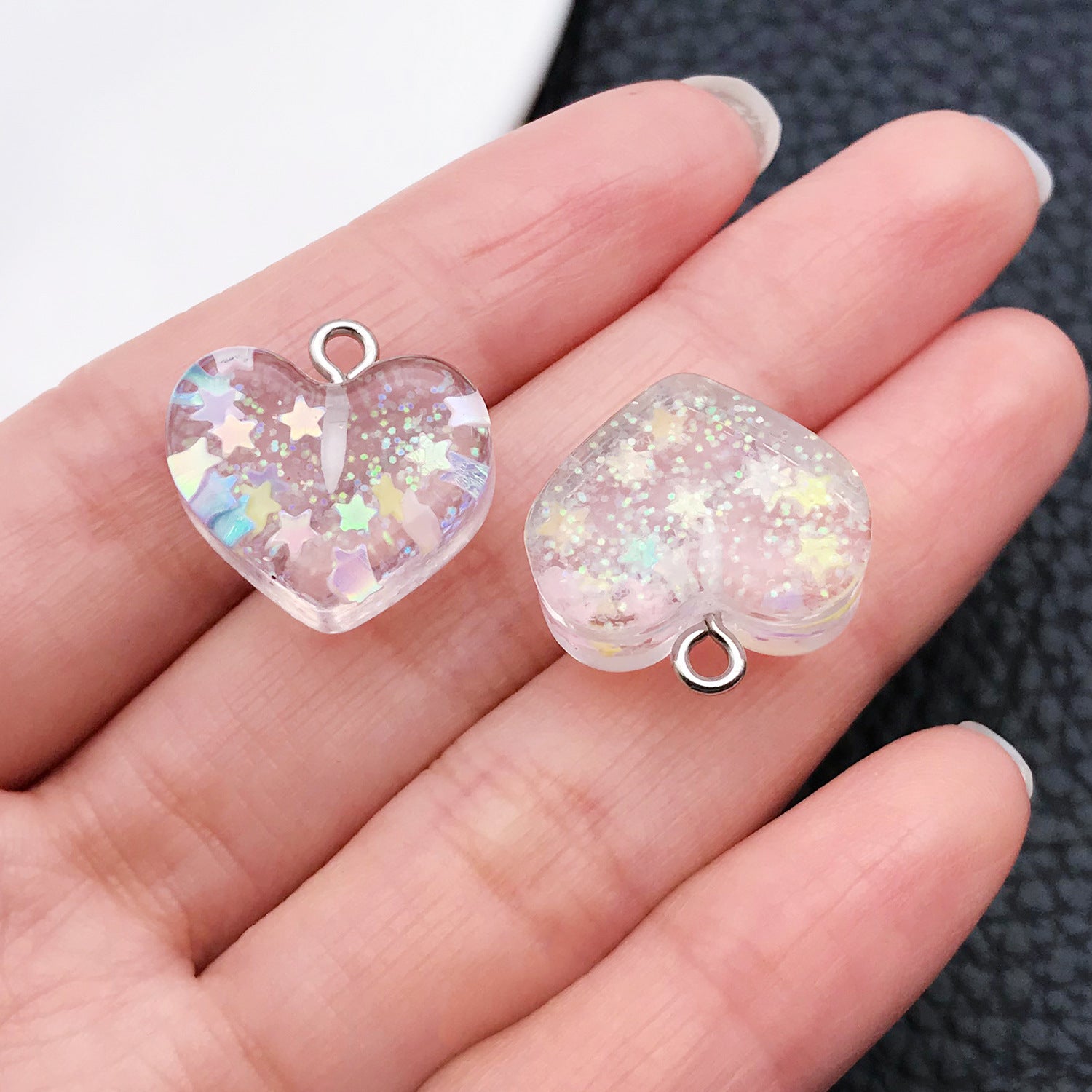 20 PCS Heart Shape Resin Pendants For Jewelry Making, Electroplated Finish, White Color, Sweet Style Accessories