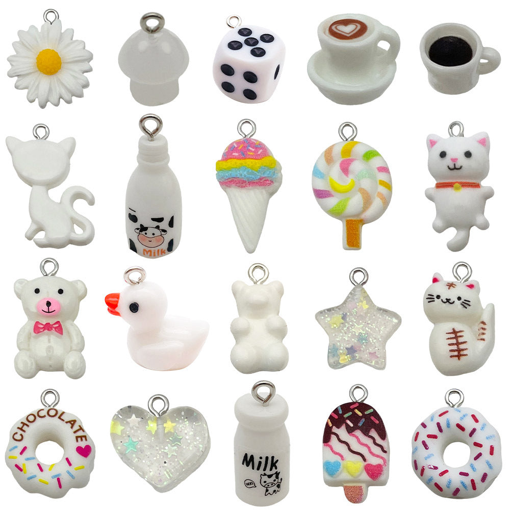 20 PCS Heart Shape Resin Pendants For Jewelry Making, Electroplated Finish, White Color, Sweet Style Accessories