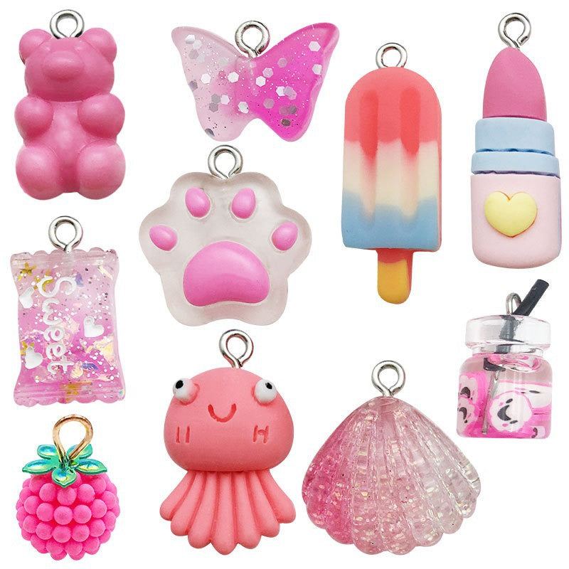 20 PCS Heart Shape Resin Pendants For Jewelry Making, Electroplated Finish, White Color, Sweet Style Accessories