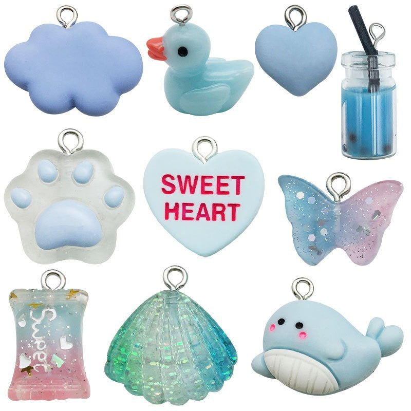 20 PCS Heart Shape Resin Pendants For Jewelry Making, Electroplated Finish, White Color, Sweet Style Accessories