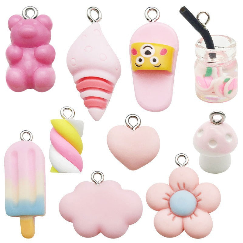20 PCS Heart Shape Resin Pendants For Jewelry Making, Electroplated Finish, White Color, Sweet Style Accessories