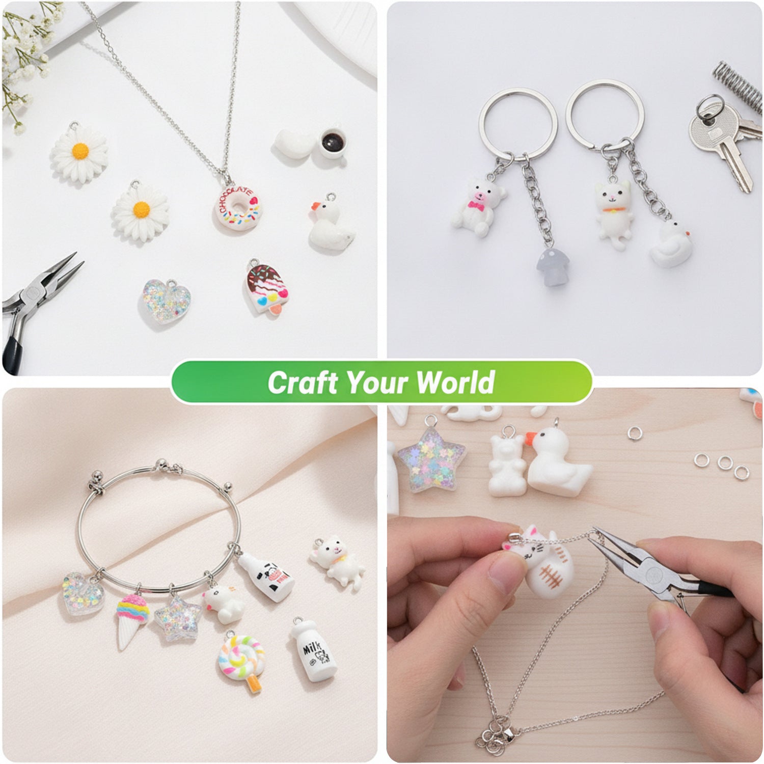 20 PCS Heart Shape Resin Pendants For Jewelry Making, Electroplated Finish, White Color, Sweet Style Accessories
