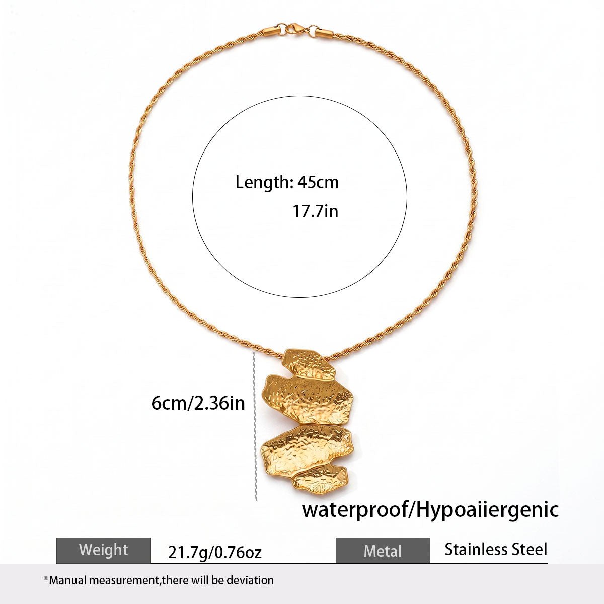 Geometric Hypoallergenic Necklace With Twisted Rope Chain In 304 Stainless Steel For Adults