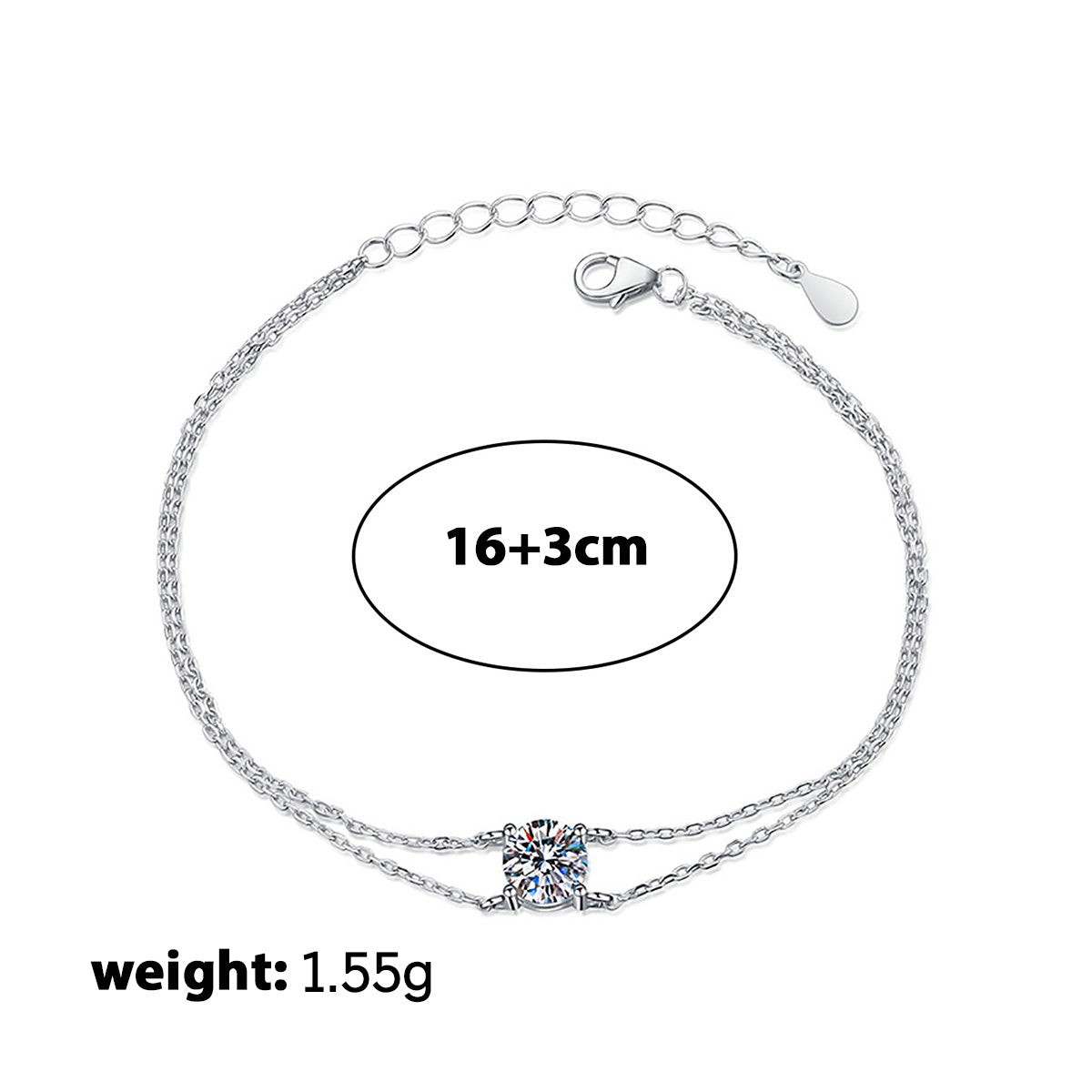 Geometric Back To School Women’s Bracelet In 925 Sterling Silver With Platinum Plated 0.03µm And Moissanite On Cable Chain