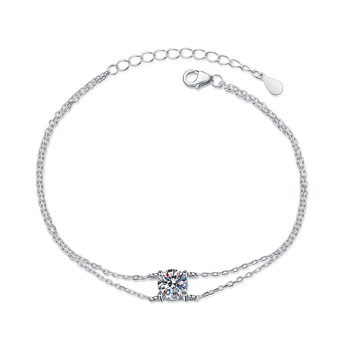 Geometric Back To School Women’s Bracelet In 925 Sterling Silver With Platinum Plated 0.03µm And Moissanite On Cable Chain