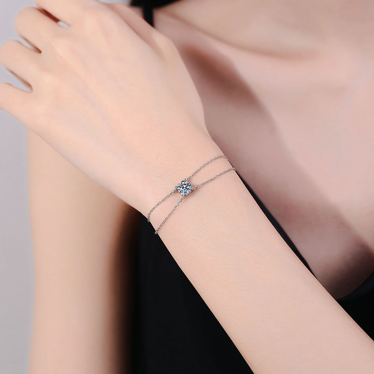 Geometric Back To School Women’s Bracelet In 925 Sterling Silver With Platinum Plated 0.03µm And Moissanite On Cable Chain