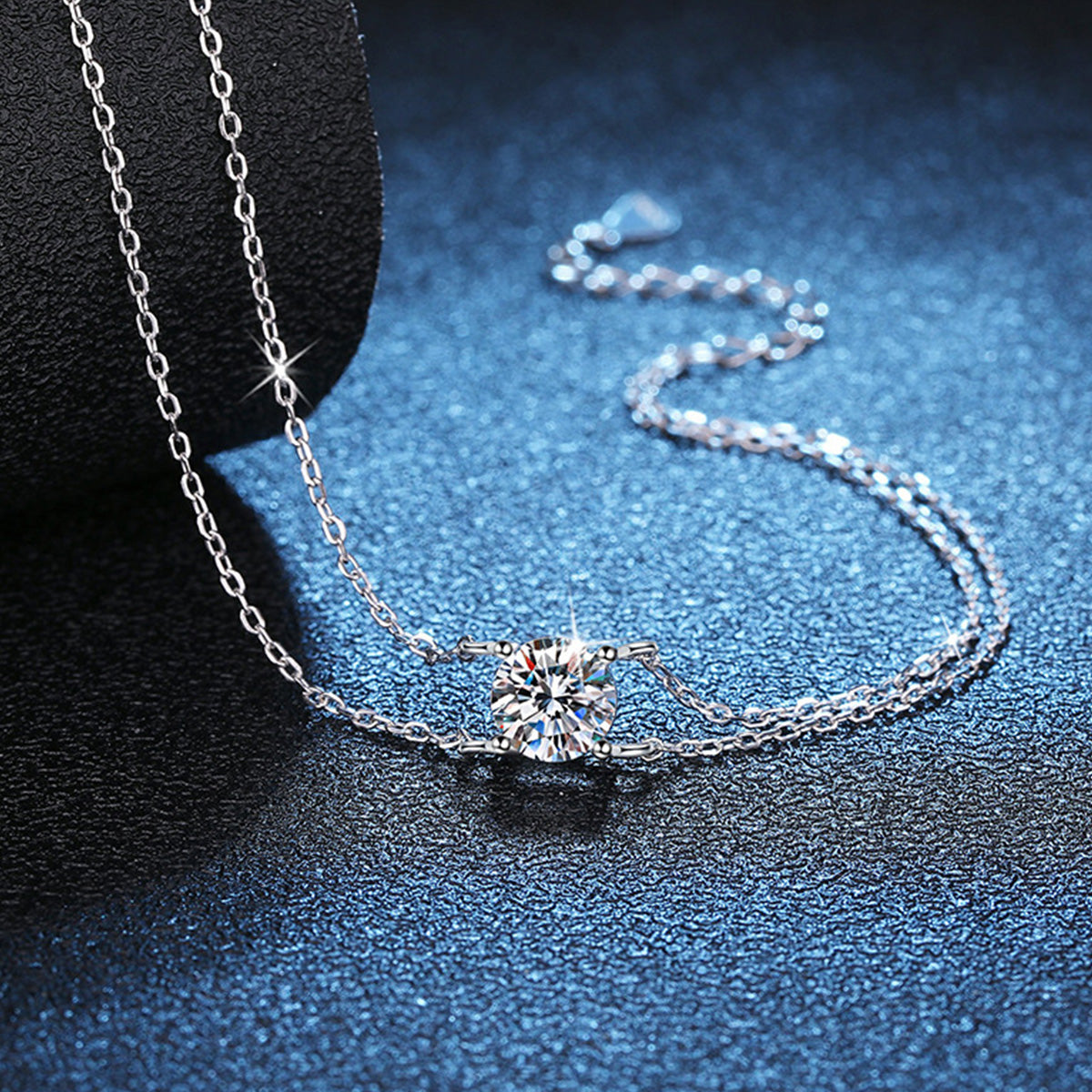 Geometric Back To School Women’s Bracelet In 925 Sterling Silver With Platinum Plated 0.03µm And Moissanite On Cable Chain