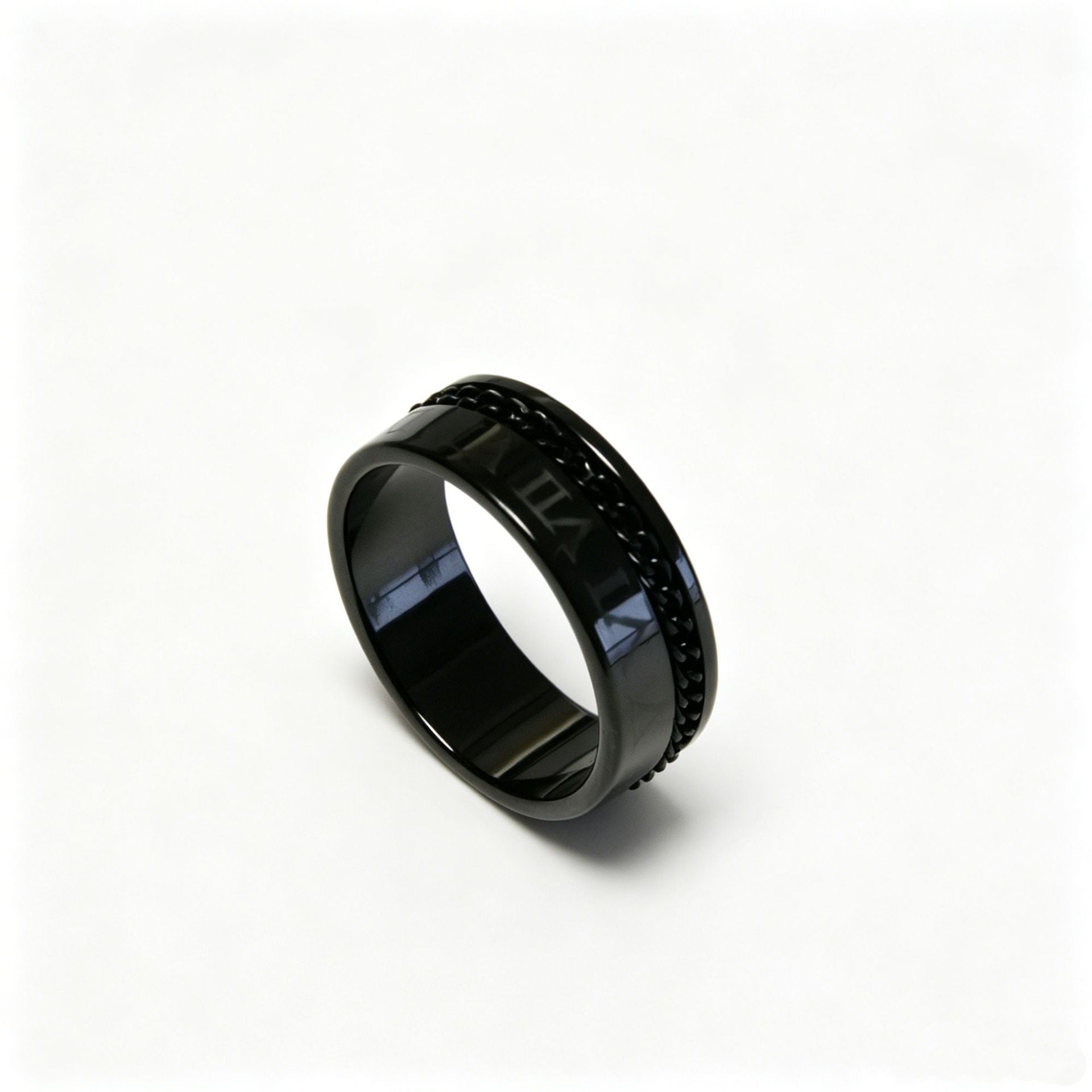 Men's Hip-Hop Chains Print Fidget Ring In Silver, Rotatable Design Made Of 304 Stainless Steel With Electroplated Finish
