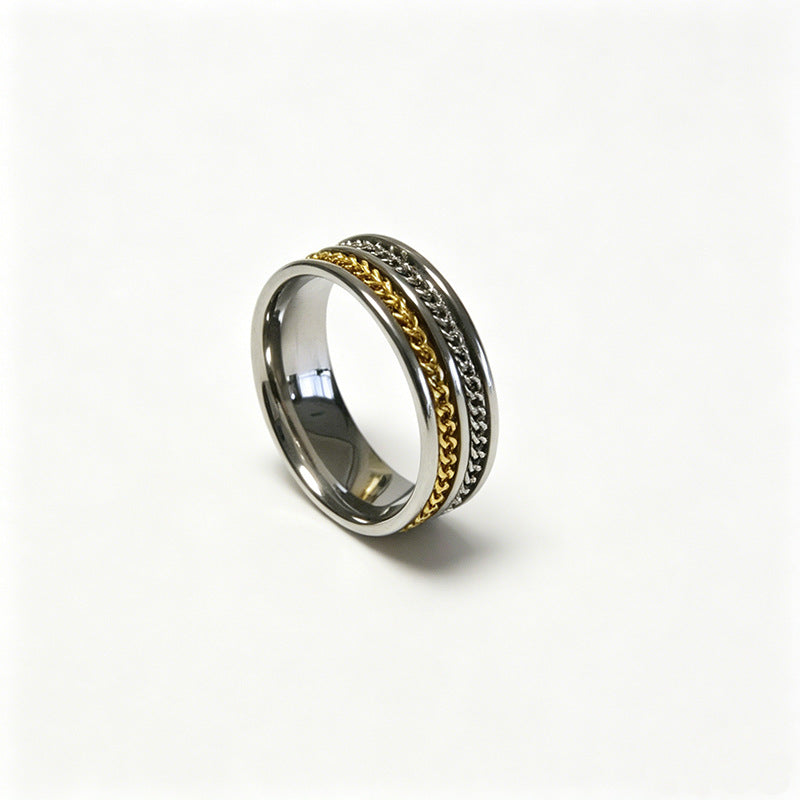 Men's Hip-Hop Chains Print Fidget Ring In Silver, Rotatable Design Made Of 304 Stainless Steel With Electroplated Finish