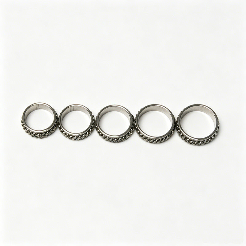 Men's Hip-Hop Chains Print Fidget Ring In Silver, Rotatable Design Made Of 304 Stainless Steel With Electroplated Finish