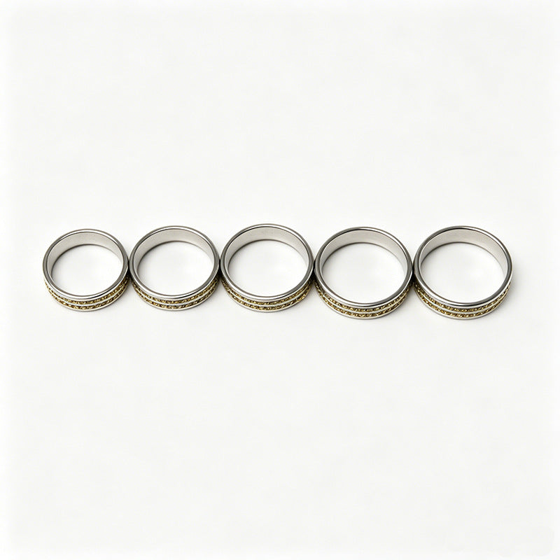 Men's Hip-Hop Chains Print Fidget Ring In Silver, Rotatable Design Made Of 304 Stainless Steel With Electroplated Finish