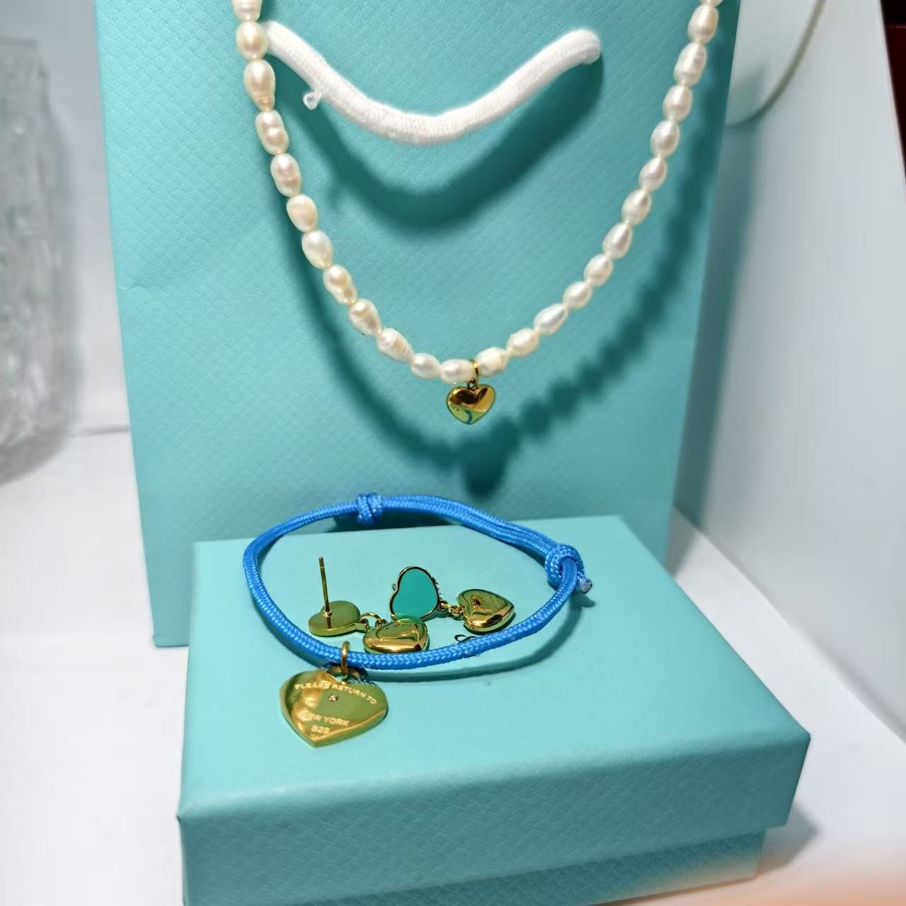 Heart Shape Braid Jewelry Set For Women With 18K Real Gold Plated 304 Stainless Steel And Rhinestones, PVD Coated Cable Chain