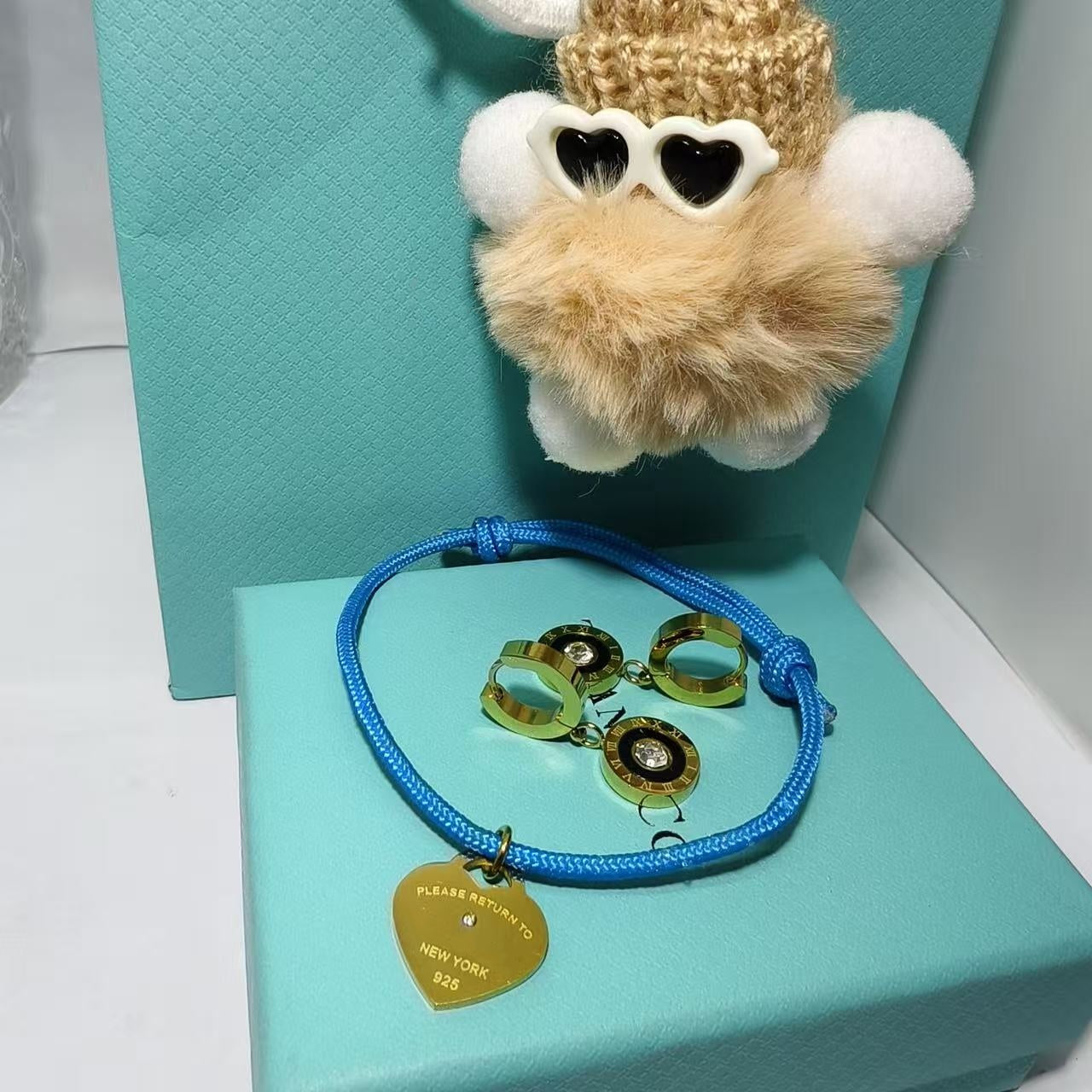 Heart Shape Braid Jewelry Set For Women With 18K Real Gold Plated 304 Stainless Steel And Rhinestones, PVD Coated Cable Chain