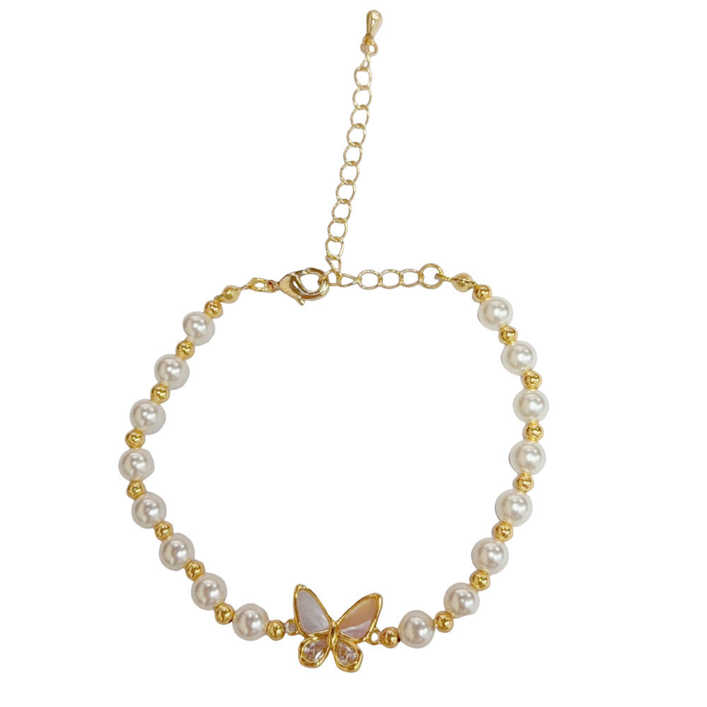 Butterfly Beading Bracelet For Women In Simple Style, Copper With Real Gold Plated And Shell Inlay
