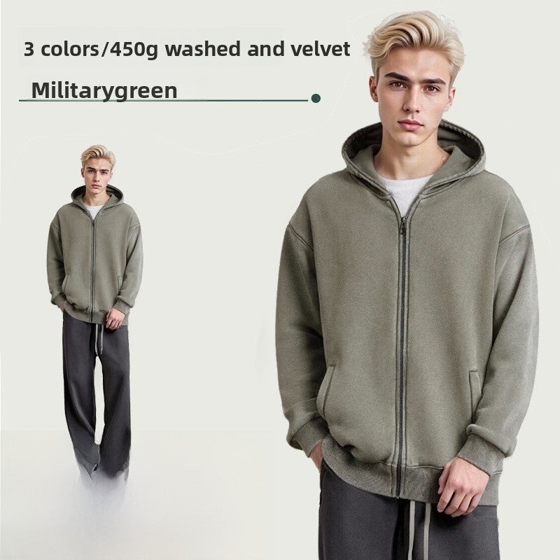 Men's Vintage Style Solid Color Grey Cotton Hoodie With Long Sleeve
