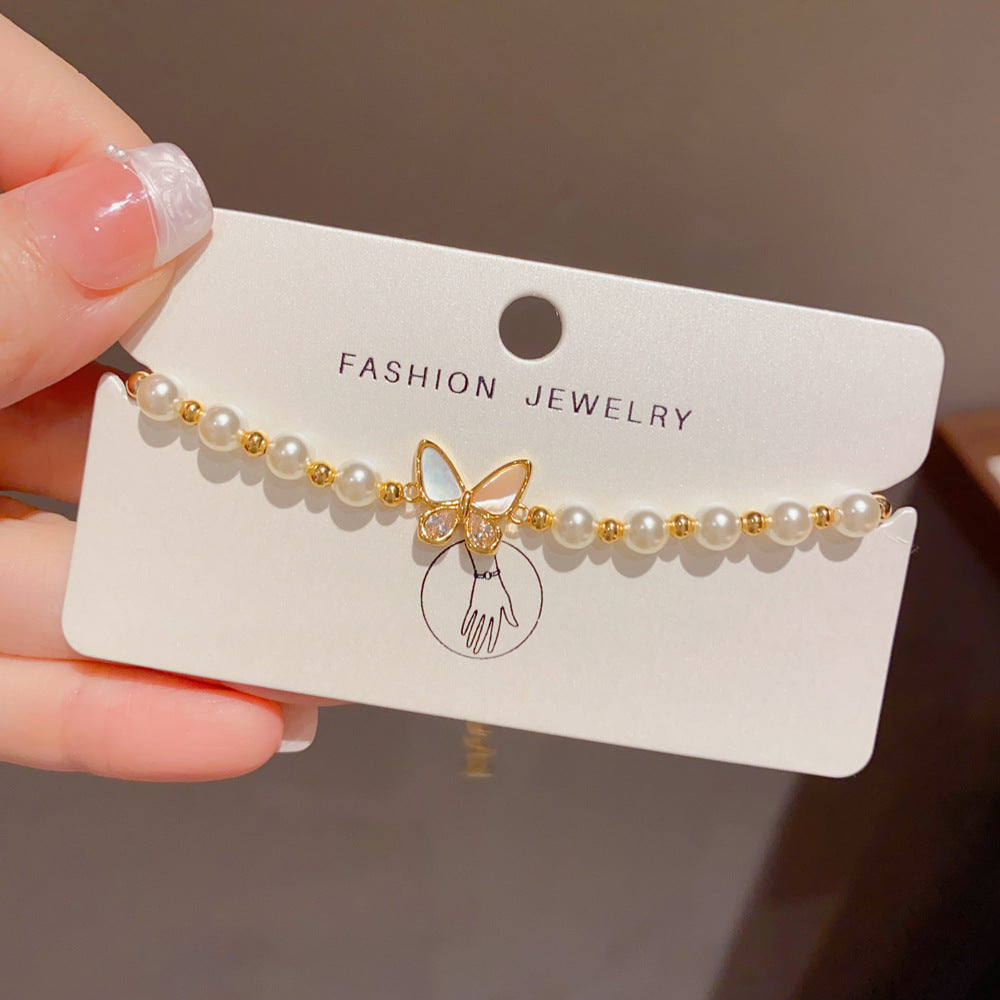 Butterfly Beading Bracelet For Women In Simple Style, Copper With Real Gold Plated And Shell Inlay