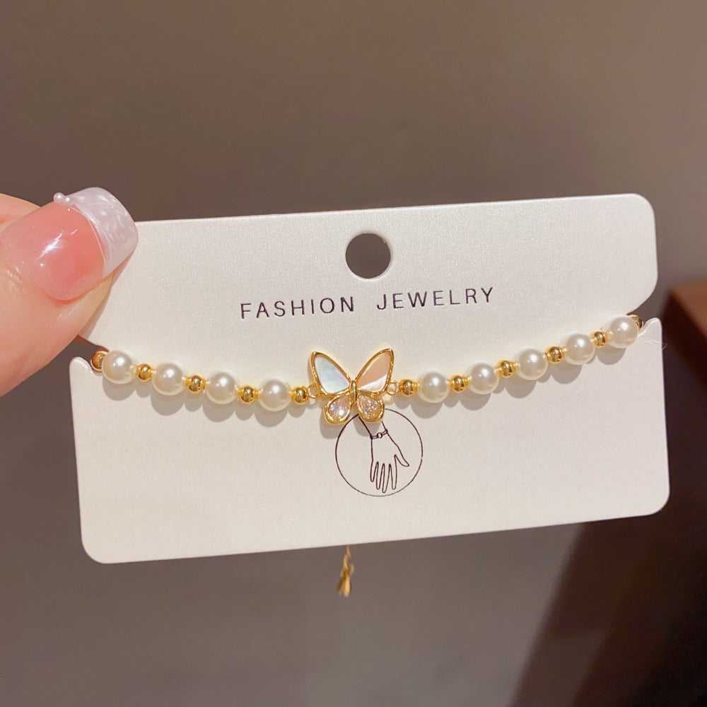 Butterfly Beading Bracelet For Women In Simple Style, Copper With Real Gold Plated And Shell Inlay