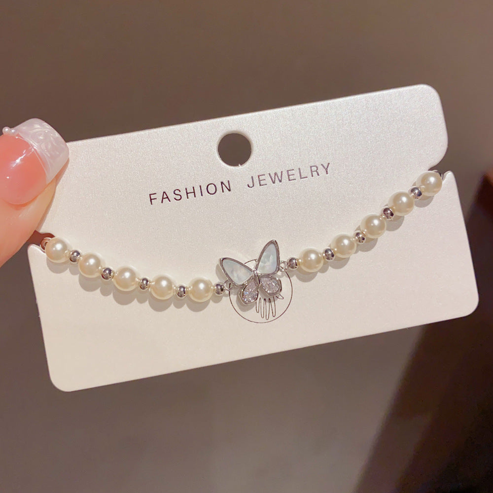 Butterfly Beading Bracelet For Women In Simple Style, Copper With Real Gold Plated And Shell Inlay