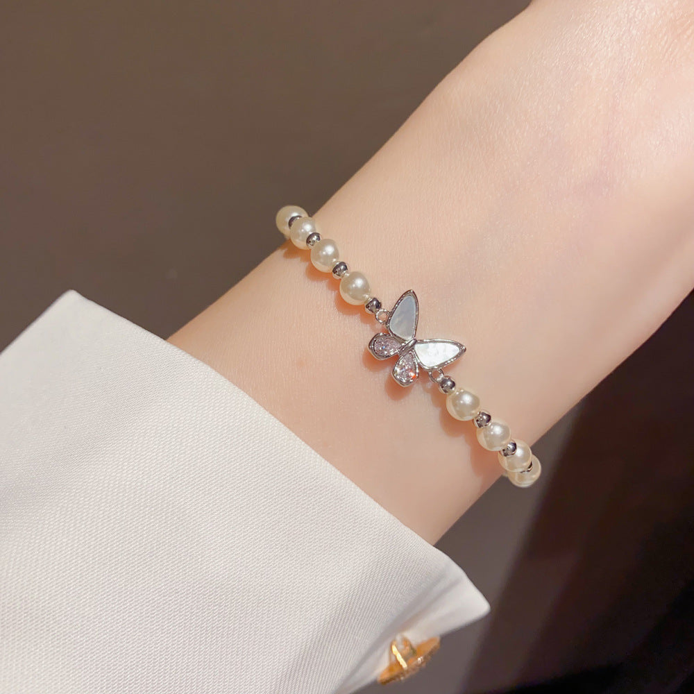 Butterfly Beading Bracelet For Women In Simple Style, Copper With Real Gold Plated And Shell Inlay
