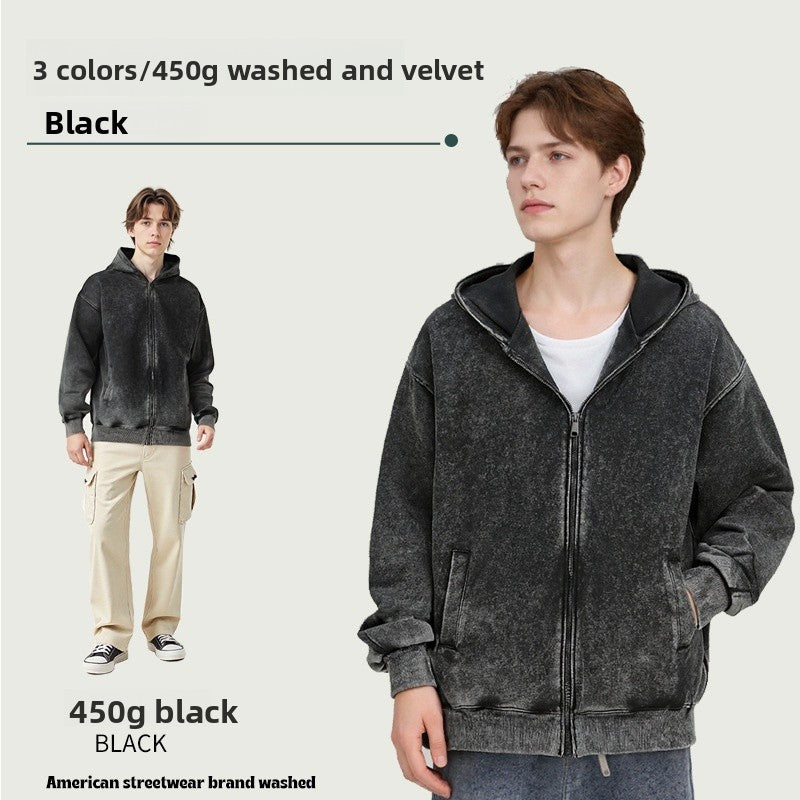 Men's Vintage Style Solid Color Grey Cotton Hoodie With Long Sleeve