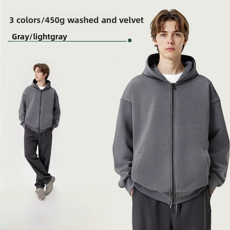 Men's Vintage Style Solid Color Grey Cotton Hoodie With Long Sleeve
