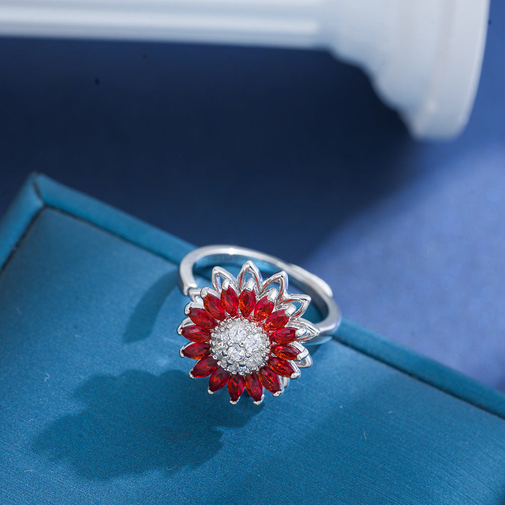 Sweet Style Flowers Rotatable Fidget Ring For Women In Titanium Steel With 18K Real Gold PVD Coating