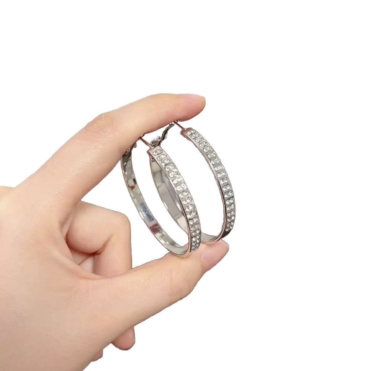 Elaborate Silver Circle Earrings For Women In Metal With Rhinestone Inlay