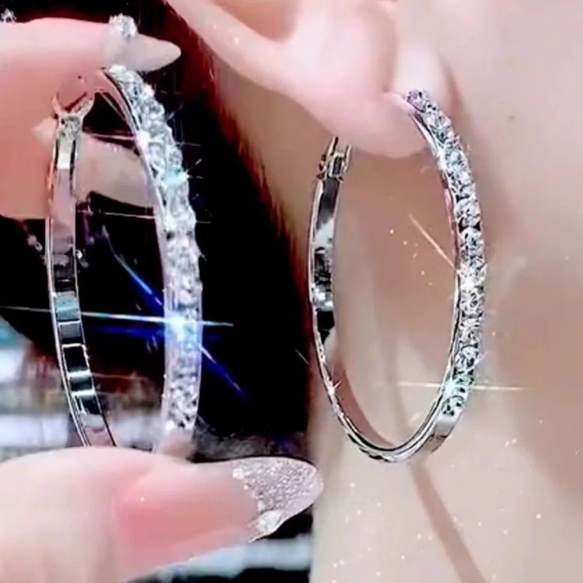 Elaborate Silver Circle Earrings For Women In Metal With Rhinestone Inlay